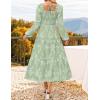 imageZESICA Womens 2025 Fall Floral Midi Dress Long Sleeve Smocked Flowy Long Wedding Guest Vacation DressesSage