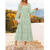 imageZESICA Womens 2025 Fall Floral Midi Dress Long Sleeve Smocked Flowy Long Wedding Guest Vacation DressesSage