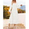 imageZESICA Womens 2025 Fall Floral Midi Dress Long Sleeve Smocked Flowy Long Wedding Guest Vacation DressesWhite
