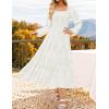 imageZESICA Womens 2025 Fall Floral Midi Dress Long Sleeve Smocked Flowy Long Wedding Guest Vacation DressesWhite