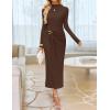 imageZESICA Womens 2025 Fall Long Sleeve Bodycon Dress Mock Neck Party Cocktail Wedding Guest Long Midi DressesBrown
