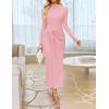 imageZESICA Womens 2025 Fall Long Sleeve Bodycon Dress Mock Neck Party Cocktail Wedding Guest Long Midi DressesPink