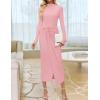 imageZESICA Womens 2025 Fall Long Sleeve Bodycon Dress Mock Neck Party Cocktail Wedding Guest Long Midi DressesPink