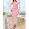 imageZESICA Womens 2025 Fall Long Sleeve Bodycon Dress Mock Neck Party Cocktail Wedding Guest Long Midi DressesPink