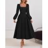 imageZESICA Womens Elegant Long Sleeve Cocktail Dresses 2025 Fall Square Neck A Line Flowy Wedding Guest Party DressBlack