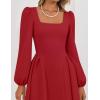 imageZESICA Womens Elegant Long Sleeve Cocktail Dresses 2025 Fall Square Neck A Line Flowy Wedding Guest Party DressRed