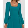 imageZESICA Womens Elegant Long Sleeve Cocktail Dresses 2025 Fall Square Neck A Line Flowy Wedding Guest Party DressTeal