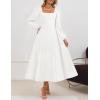 imageZESICA Womens Elegant Long Sleeve Cocktail Dresses 2025 Fall Square Neck A Line Flowy Wedding Guest Party DressWhite