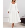 imageZESICA Womens Elegant Long Sleeve Cocktail Dresses 2025 Fall Square Neck A Line Flowy Wedding Guest Party DressWhite