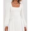 imageZESICA Womens Elegant Long Sleeve Cocktail Dresses 2025 Fall Square Neck A Line Flowy Wedding Guest Party DressWhite