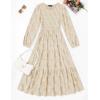 imageZESICA Womens Fall Boho Floral Midi Dress 2025 Casual Long Sleeve Crewneck Flowy Wedding Guest Long DressesApricot