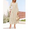 imageZESICA Womens Fall Boho Floral Midi Dress 2025 Casual Long Sleeve Crewneck Flowy Wedding Guest Long DressesApricot