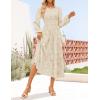 imageZESICA Womens Fall Boho Floral Midi Dress 2025 Casual Long Sleeve Crewneck Flowy Wedding Guest Long DressesApricot