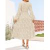 imageZESICA Womens Fall Boho Floral Midi Dress 2025 Casual Long Sleeve Crewneck Flowy Wedding Guest Long DressesApricot