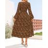 imageZESICA Womens Fall Boho Floral Midi Dress 2025 Casual Long Sleeve Crewneck Flowy Wedding Guest Long DressesCaramel