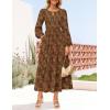 imageZESICA Womens Fall Boho Floral Midi Dress 2025 Casual Long Sleeve Crewneck Flowy Wedding Guest Long DressesCaramel
