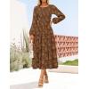 imageZESICA Womens Fall Boho Floral Midi Dress 2025 Casual Long Sleeve Crewneck Flowy Wedding Guest Long DressesCaramel