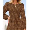 imageZESICA Womens Fall Boho Floral Midi Dress 2025 Casual Long Sleeve Crewneck Flowy Wedding Guest Long DressesCaramel