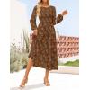 imageZESICA Womens Fall Boho Floral Midi Dress 2025 Casual Long Sleeve Crewneck Flowy Wedding Guest Long DressesCaramel