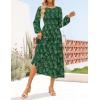 imageZESICA Womens Fall Boho Floral Midi Dress 2025 Casual Long Sleeve Crewneck Flowy Wedding Guest Long DressesDark Green