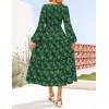 imageZESICA Womens Fall Boho Floral Midi Dress 2025 Casual Long Sleeve Crewneck Flowy Wedding Guest Long DressesDark Green