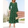 imageZESICA Womens Fall Boho Floral Midi Dress 2025 Casual Long Sleeve Crewneck Flowy Wedding Guest Long DressesDark Green