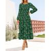 imageZESICA Womens Fall Boho Floral Midi Dress 2025 Casual Long Sleeve Crewneck Flowy Wedding Guest Long DressesDark Green