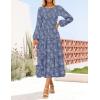 imageZESICA Womens Fall Boho Floral Midi Dress 2025 Casual Long Sleeve Crewneck Flowy Wedding Guest Long DressesDusty Blue