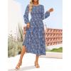 imageZESICA Womens Fall Boho Floral Midi Dress 2025 Casual Long Sleeve Crewneck Flowy Wedding Guest Long DressesDusty Blue