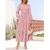 imageZESICA Womens Fall Boho Floral Midi Dress 2025 Casual Long Sleeve Crewneck Flowy Wedding Guest Long DressesPink