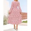 imageZESICA Womens Fall Boho Floral Midi Dress 2025 Casual Long Sleeve Crewneck Flowy Wedding Guest Long DressesPink