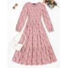 imageZESICA Womens Fall Boho Floral Midi Dress 2025 Casual Long Sleeve Crewneck Flowy Wedding Guest Long DressesPink
