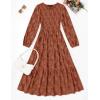 imageZESICA Womens Fall Boho Floral Midi Dress 2025 Casual Long Sleeve Crewneck Flowy Wedding Guest Long DressesRust