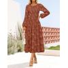 imageZESICA Womens Fall Boho Floral Midi Dress 2025 Casual Long Sleeve Crewneck Flowy Wedding Guest Long DressesRust