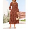 imageZESICA Womens Fall Boho Floral Midi Dress 2025 Casual Long Sleeve Crewneck Flowy Wedding Guest Long DressesRust