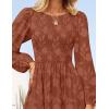 imageZESICA Womens Fall Boho Floral Midi Dress 2025 Casual Long Sleeve Crewneck Flowy Wedding Guest Long DressesRust