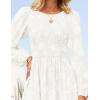imageZESICA Womens Fall Boho Floral Midi Dress 2025 Casual Long Sleeve Crewneck Flowy Wedding Guest Long DressesWhite