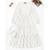 imageZESICA Womens Fall Boho Floral Midi Dress 2025 Casual Long Sleeve Crewneck Flowy Wedding Guest Long DressesWhite