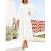 imageZESICA Womens Fall Boho Floral Midi Dress 2025 Casual Long Sleeve Crewneck Flowy Wedding Guest Long DressesWhite