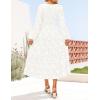 imageZESICA Womens Fall Boho Floral Midi Dress 2025 Casual Long Sleeve Crewneck Flowy Wedding Guest Long DressesWhite