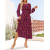 imageZESICA Womens Fall Boho Floral Midi Dress 2025 Casual Long Sleeve Crewneck Flowy Wedding Guest Long DressesWine