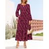 imageZESICA Womens Fall Boho Floral Midi Dress 2025 Casual Long Sleeve Crewneck Flowy Wedding Guest Long DressesWine