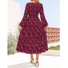 imageZESICA Womens Fall Boho Floral Midi Dress 2025 Casual Long Sleeve Crewneck Flowy Wedding Guest Long DressesWine