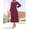 imageZESICA Womens Fall Boho Floral Midi Dress 2025 Casual Long Sleeve Crewneck Flowy Wedding Guest Long DressesWine
