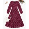 imageZESICA Womens Fall Boho Floral Midi Dress 2025 Casual Long Sleeve Crewneck Flowy Wedding Guest Long DressesWine