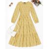 imageZESICA Womens Fall Boho Floral Midi Dress 2025 Casual Long Sleeve Crewneck Flowy Wedding Guest Long DressesYellow