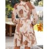 imageZESICA Womens Fall Floral Mini Dress 2025 Long Sleeve Button Down Chiffon A Line Flowy Short Shirt Dresses with BeltBrown