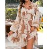 imageZESICA Womens Fall Floral Mini Dress 2025 Long Sleeve Button Down Chiffon A Line Flowy Short Shirt Dresses with BeltBrown