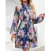 imageZESICA Womens Fall Floral Mini Dress 2025 Long Sleeve Button Down Chiffon A Line Flowy Short Shirt Dresses with BeltDark Blue