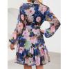 imageZESICA Womens Fall Floral Mini Dress 2025 Long Sleeve Button Down Chiffon A Line Flowy Short Shirt Dresses with BeltDark Blue